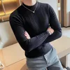 Men s Sweaters 2023 Fashion Slim Fit Turtleneck Knitted Sweater Men Clothing Autumn Casual Stripe Pullovers All match Warm Tops 231206