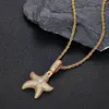 Correntes Hiphop 3A Zircon Starfish Pingente Colar para Homens Fine 18k Banhado a Ouro Cadeia de Corda 24in Aço Inoxidável Festa de Aniversário Presente