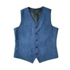 Coletes masculinos terno colete azul único breasted lã misturada mens jeans colete jaqueta slim fit casual formal negócio 231205