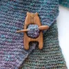 Brooches Brooch Pin With Wooden Animal Pattern Diy Craft Badge Cartoon Funny Cute Shawl Scarf Buckle Clasp Pins Jewelry Gift