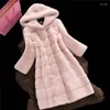 Women's Fur 2023 Winter Coat Hooded Plush Jacket Female Long In Outerwears Ladies Faux Mink Women Fluffy