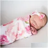 Blankets Swaddling Baby Kids Headband Bow For Girl Nylon Blanket Ddle Printed Sleep Sack Set Newborn Turban Accessoire Gift Drop Deliv Dhg8M