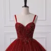 Abiti Quinceanera Principessa Red Spaghetti Strap Perline Appliques Sweetheart Ball Gown Lace-up Plus Size Sweet 16 Debuttante Party Compleanno Abiti da 15 Anos