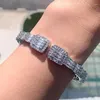 Bangle Dia dos Namorados Presente Iced Out Bling Retângulo Quadrado Cubic Zirconia Charme Aberto Pulseira Ajustável Mulheres Moda Jóias