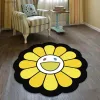 Carpets Sun Flower Smiley Round Carpet for Bedroom Bedside Living Room Area Rug Lint-free Doormat Chair Mats Fashion Floor Mat Anti-skid T230519