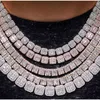 Personnalité sertie de diamant 925 Baguette entièrement glacée Coupe ronde Vvs Moissanite Diamond Cluster Tennis Chain 925 Silver Round Baguette Rectangle Link Necklace