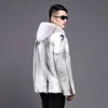 Men's Fur Faux Fur Manteau a Capuche en Fourrure de Vison pour Homme Veste Courte Decontractee Coupe Slim avec Fermeture eclair Grande Taille 231205