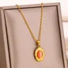 Pendant Necklaces Gold Color Orange Opal Necklace For Women Stainless Steel Jewelry Oval Pattern Choker Everything