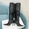 Amina muaddi Pointed toe Stiletto heel thigh-high tall boot Stacked boots knee Boots Top qualit Chamois Slip-On women luxury designer shoes