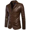 Men's Outerwear Coats Leather Leather Autumn New Men's Flip Collar Slim Fit Leather Coat Large Men's Leather Suit European and American Style PU Leather Coat