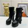 Buty na platformę boczkową okrągłe botki na wysokim obcasie klamry stały kolor oryginalny skórzany zamek błyskawiczny Chunky Boot Women Factory Factory Factory