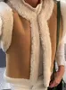 Womens Vests Retro Plush Vest Gilet Sleeve Lamb Wool Blouson Village Waistcoat Jackets Winter O Neck Chic Cashmere Ladys Coat 231206