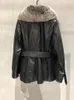 OFTBUY – manteau en fausse fourrure pour femme, veste d'hiver pour femme, col naturel, ceinture en cuir de mouton véritable, épais et chaud, vêtements d'extérieur 231205