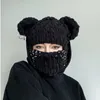 Beanieskull Caps vinter härliga björnörar varma balaclava mössa hattar med halsbandskedja kvinnor unisex stickad fest rolig mask handgjorda motorhuven hijab 231205