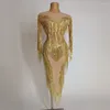 Bühne tragen Shinning Quasten Langarm Frauen Jazz Dance Kostüme Für Dame Führen Hohe Elastische Geburtstag Feiern Goldenes Kleid