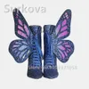 Сапоги с крыльями бабочки и блестящими ботильонами на высоком каблуке, женские туфли с острым носком на шнуровке, короткие женские модельные туфли на шпильке, подиумные туфли 231206