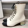 Marka kobiet skórzana, grube obcasowe buty ślubne zimowe buty śnieżne 45 cm pompki pięty mody dhinestone pustyni Martin