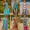 Maillots de bain pour femmes Summer Femmes Sexy Beach Robe V-Col Tunique Sarong Kaftan Robe Robe d'été Couleur Imprimer Bikini Cover Up Maxi surdimensionné