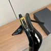 Lee 110mm Siyah Patent Derecisi Slingback Pompalar Altın Ton Toka Stiletto Topuklar Kadınlar Kaydırılmış Yüksek Topuklu Lüks Tasarımcılar Akşam Partisi Elbise Ayakkabı Fabrika Ayakkabı