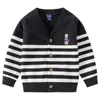 Cardigan Autumn Winter Kids Boys Cardigan Cotton Knitted Striped Sweater Embroidery Cartoon Bear Open Stitch Children Boys Outerwear 231206