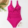 Mulheres Swimwear Mulheres Praia Monokini Profundo V Neck Low-Cut Cor Sólida Sem Mangas Acolchoadas Natação Sem Fio Plissado Senhora Banheira Terno Água