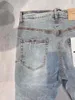 Jeans voor heren Lichtblauw Paars Merk heren Verontruste streetwear Mode Denim Slanke verf Graffiti Beschadigde gescheurde jeans 231206