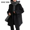 Women's Jackets CHIC VEN Women Wool Blend Coat Solid Mid Long Woolen Blazer Thick Warm Blouse Women's Overcoat Office Lady Tops Autumn Winter 231205