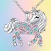 Rhinestone Cute Colorful Unicorn Necklace, Christmas Gift Birthday Party Jewelry