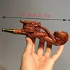 2023 Years New Tobacco Pipe 3D Three-dimensional Dragon Style Tobacco Pipe Wood Carving, Exquisite Embossed Tobacco Pot Pipe, Sandalwood Red High-end Handmade Solid