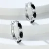 Brincos de argola oval preto pedra redonda para mulheres cor prata branco zircão festa de casamento fivela de orelha huggie brinco jóias presentes