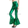 Женские брюки-двойки S-XXL Femme Flare Brcorporelle fjLaser D.lique Wetlook Volants Pantalon Large Retro des annees 70 Chang Hiphelicopter Club fjBell Bas 231206