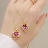Hänge halsband hjärthalsband för kvinnor design färgglad kristall ins stil persika smycken grossist valentiner dag gåva