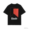 Rhude Męskie T-shirty Spring Black White Men Woman T-shirts TOP TEE Geometria druk 1 moda vintage bawełna jakość streetwear b29y