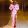 Party Dresses Big Bow Halter Aftonklänningar Pink Satin Ruched High Split prom Saudiarabien golvlängd formell klänning Robe
