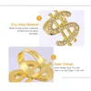 Akcesoria kostiumowe kryształowy dolar pierścień dla mężczyzn Kobiety pieniądze Symbol cyrkonia Rinestone Otwarte złote pierścienie hip hop raper punkowy upusz