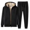 Heren trainingspakken winter lamswol sport hoodie vrijetijdspak dikke streetwear jassen heren dikker warm fluwelen rits capuchon verdikte broek 231206