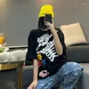 女性用Tシャツパンクスタイルアメリカンレトロストリートスカルフラワーフォーム半袖Tシャツユニセックスインセックストップ品質カワイイ服