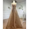 Sukienki imprezowe Serene Hill Gold O-Neck Long Rleeves Mermaid Beaded Overskirt Evening Formalne suknie dla kobiet 2023 BLA72087