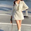 Two Piece Dress Autumn Small Fragrance Vintage Tweed Two Piece Set Women Crop Top Short Jacket Coat Spaghrtti Strap Mini Dress Suits Sweet 231205