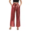 Zweiteilige Damenhose Pantalon metallique sexy pour femme bronzant brillant evase taille elastique astronomique Hip Hop Baggy Jambe Large FJWLWEAR 231206