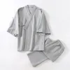 Men's Sleepwear Autumn Winter Japanese Style Kimono Pajamas Lace-up Tops Trousers Suit Cotton Large Size Home Costume Two-piece Set Gift