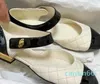 Mary Jane Schuhe Luxus Retro Schnalle Damenschuh runde Spitze Mädchen Damen Resort Strand Bankett schwarz weiß flache Ballettschuhe 34-40