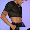 Men'S T-Shirts Mens T Shirts Y Mesh Tops Hollow Out Short Sleeves Fashion T-Shirt Streetwear Men Large Size Ropa Hombre Drop Delivery Dh7Yf