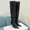 Amina muaddi Pointed toe Stiletto heel thigh-high tall boot Stacked boots knee Boots Top qualit Chamois Slip-On women luxury designer shoes