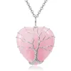 Colares de pingente de cristal amor coração pedra natural cura rosa quartzo ametista ágata fio enrolado árvore da vida colar para mulheres jóias