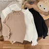 Cardigan Automne Hiver 2023 Bébé Filles Tricots Côtelé Solide Col Roulé Coton Tricoté Enfants Filles Pulls Enfants Filles Chandails Q231206