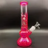 Cachimbo de água de 10,5 polegadas que brilha no escuro rosa veia vidro cachimbo de água para fumar + tigela de 14 mm