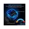 Bluetooth Car Kit 5.0 Adapter Fm Transmitter Wireless Radio Music Player Cars Kits Blue Circle Ambient Light Dual Usb Ports Charger Ha Otim4