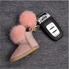 Keychains Lanyards Real Shearling Lamb Fur Lined Boot Key Chain Key Ring Purse Backpack Accessory Suede Handbag Pendants 231205