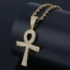 Or 18 carats et or blanc plaqué diamant Ankt clé de vie croix pendentif chaîne collier zircon cubique hip hop rappeur bijoux pour hommes262n